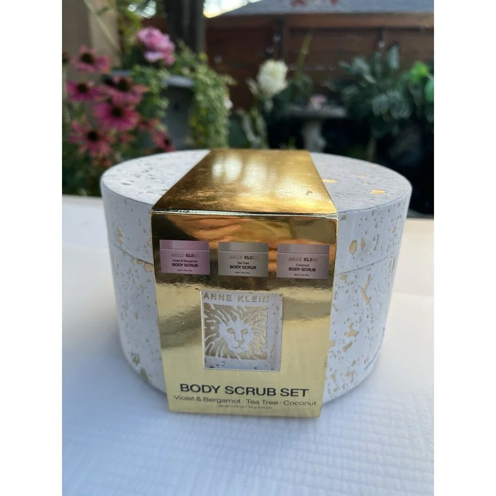 Luxury Anne Klein Body Scrub Gift Set 3 Pc Unused Reusable Keepsake Storage Box
